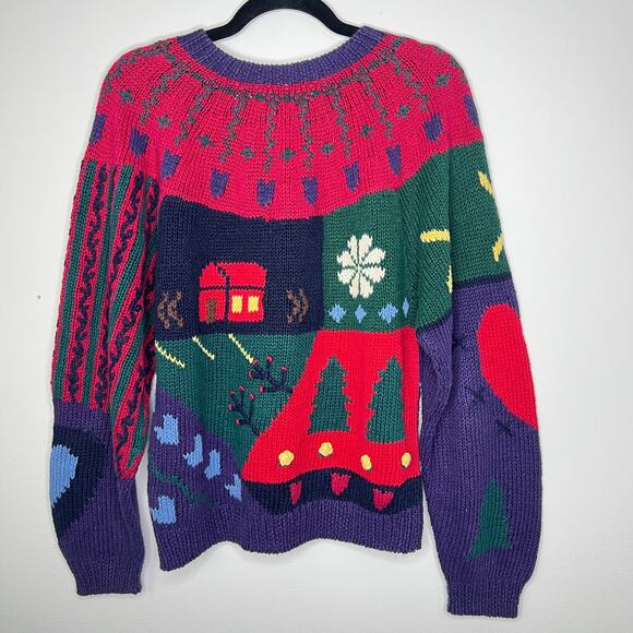 Vintage The Eagle Eye Cottagecore Shetland Cardigan Sweater Patchwork Medium - Picture 6 of 10